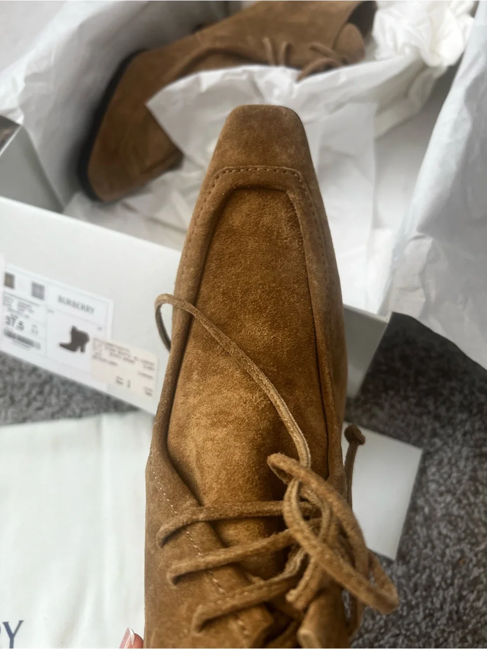 Burberry Brown Suede Chelsea Boots with Blue Logo Sole